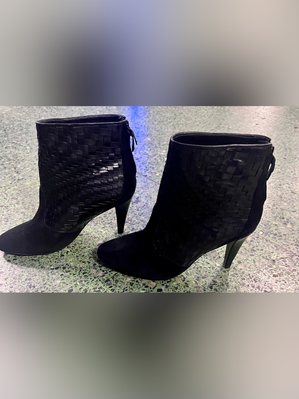 Cole Haan Nikeair Black Woven Leather & Suede Ankle Boots Size 8.5